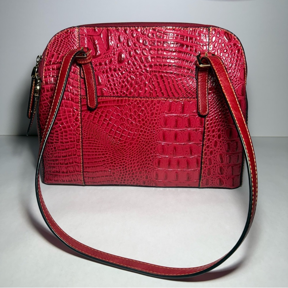 Marc Chantal Red Crocodile-Embossed Faux Leather Shoulder Bag